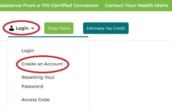 Screenshot of a webpage showing a drop-down menu with Login and Create an Account options as part of an appointment confirmation.